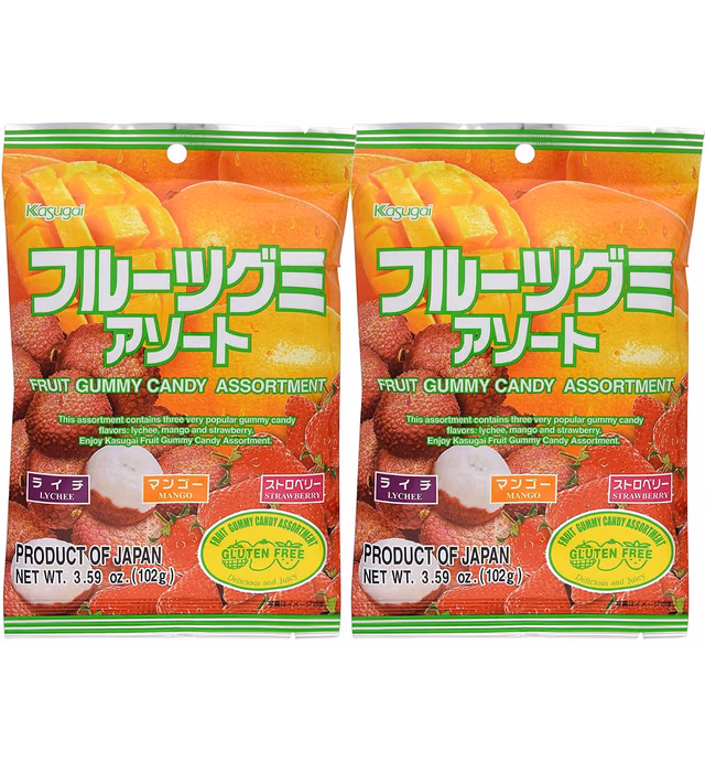 Kasugai Fruit Assort Gummy Candy 3.59oz (2 Pack)