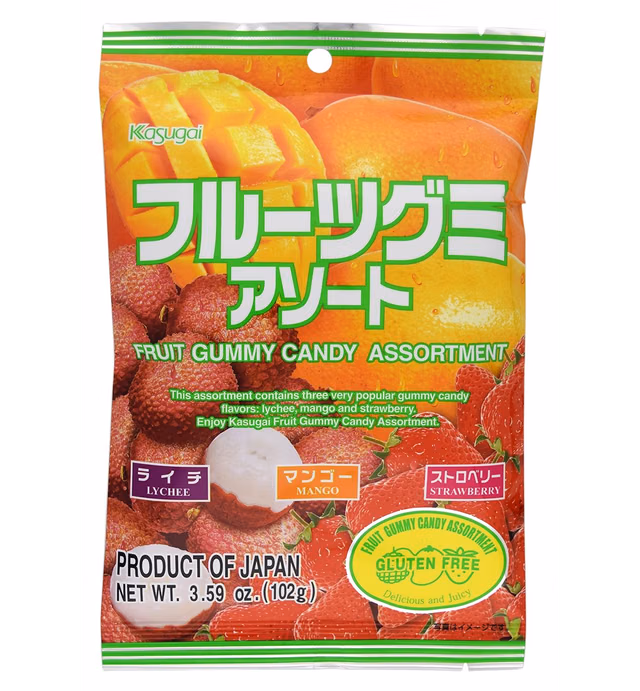 Lychee, Mango, Strawberry: Kasugai Fruit Gummy Candy (Japanese Import) [JU-ICNI]