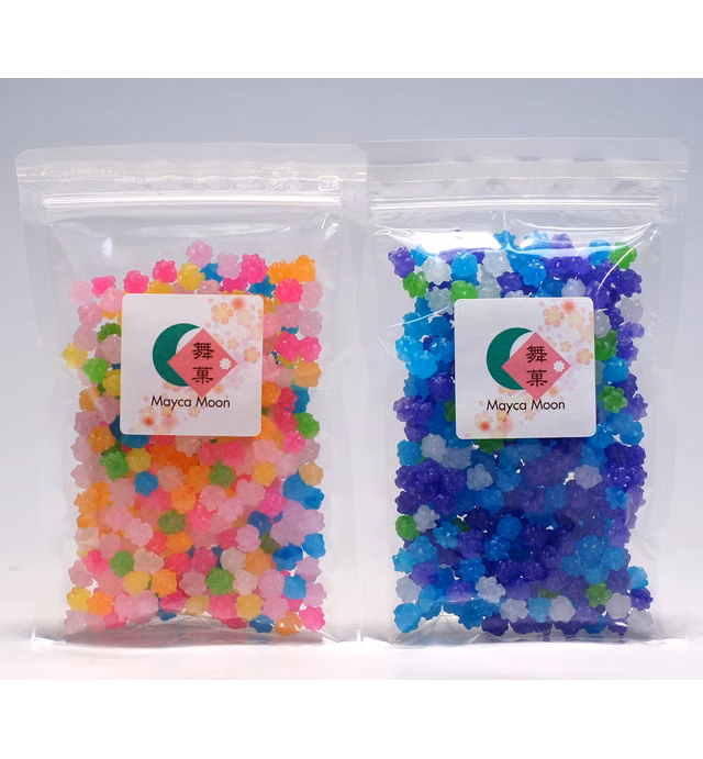 Mayca Moon Assorted Konpeito Japanese Tiny Sugar Candy Crystal type (Rainbow & Wasurenagusa)