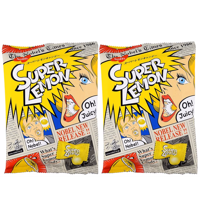Nobel Super Soda/lemon/cola Candy, 3.1-ounce Bags (Pack of 2) [Japan Import] - Sour and Fizzy Tastes (Lemon)