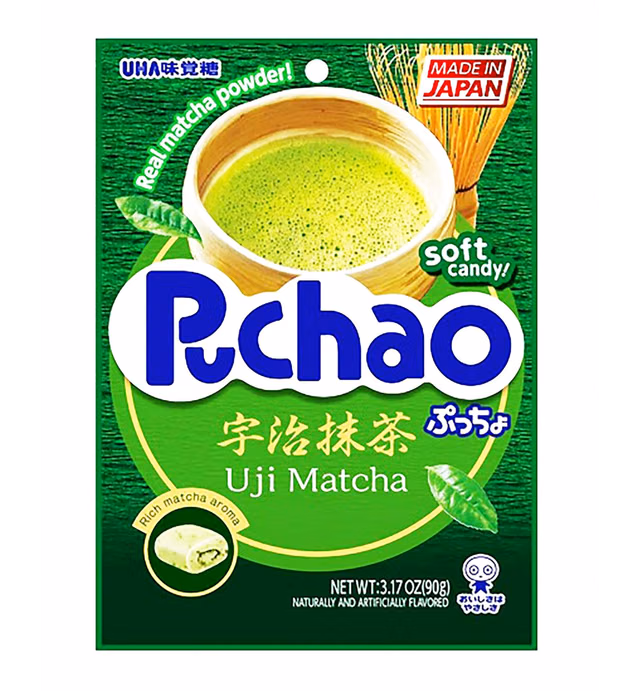 UHA Mikakuto Puchao Soft Candy with Gummy Bits, Matcha Flavor, 3.17 Ounce (Pack of 6)