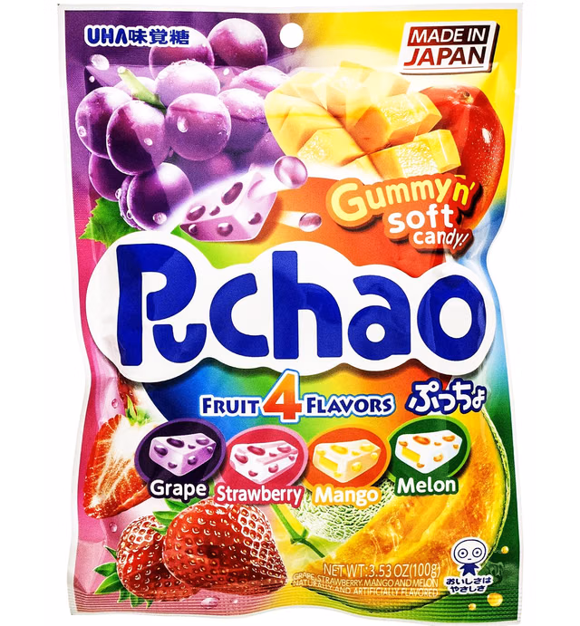 UHA Mikakuto Soft Candy with Gummy Bits, 4 Fruit Flavors, 3.52 Ounce, Pack of 6