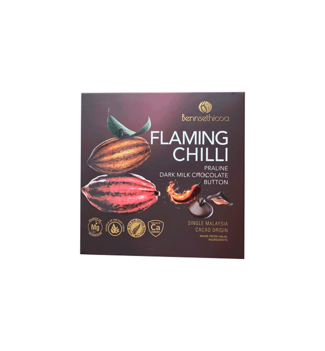 50% Single Origin Malaysia Dark Milk Chilli Praline chocolate