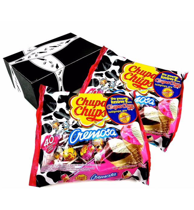 Chupa Chups Cremosa Ice Cream Lollipops, 16.93 oz Bags in a BlackTie Box (Pack of 2)