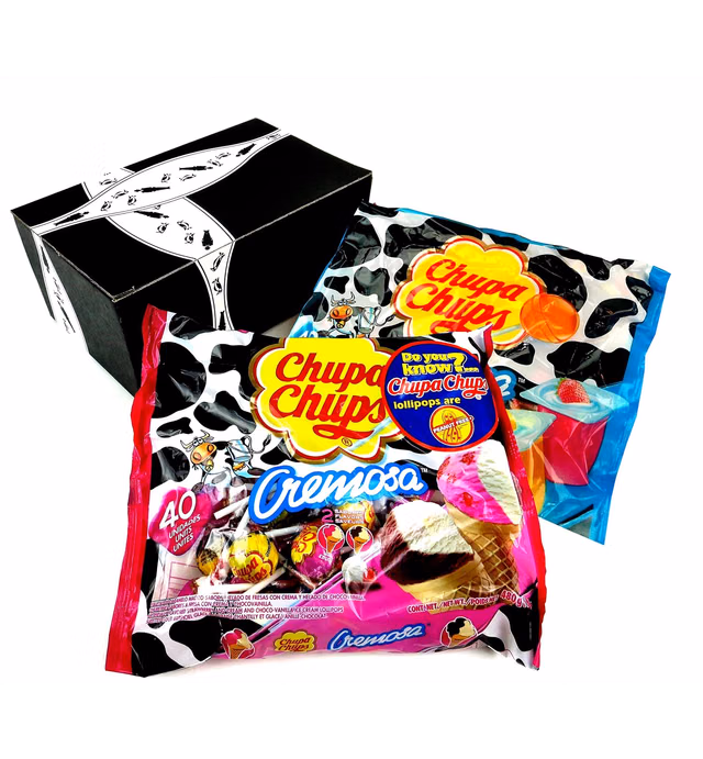 Chupa Chups Cremosa Lollipops 2-Flavor Variety: One 16.93 oz Bag Each of Ice Cream and Yogurt in a BlackTie Box (2 Items Total)