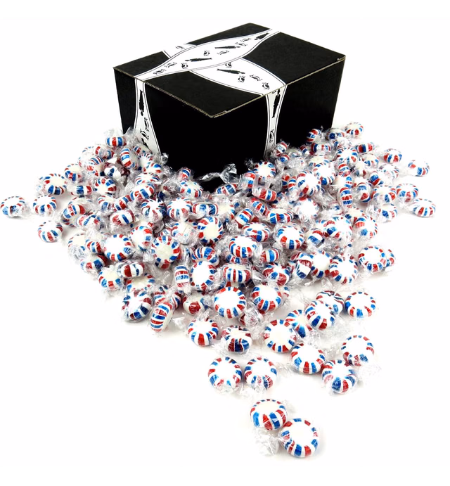 Cuckoo Luckoo Patriotic Peppermint Starlights, 2 lb Bag in a BlackTie Box