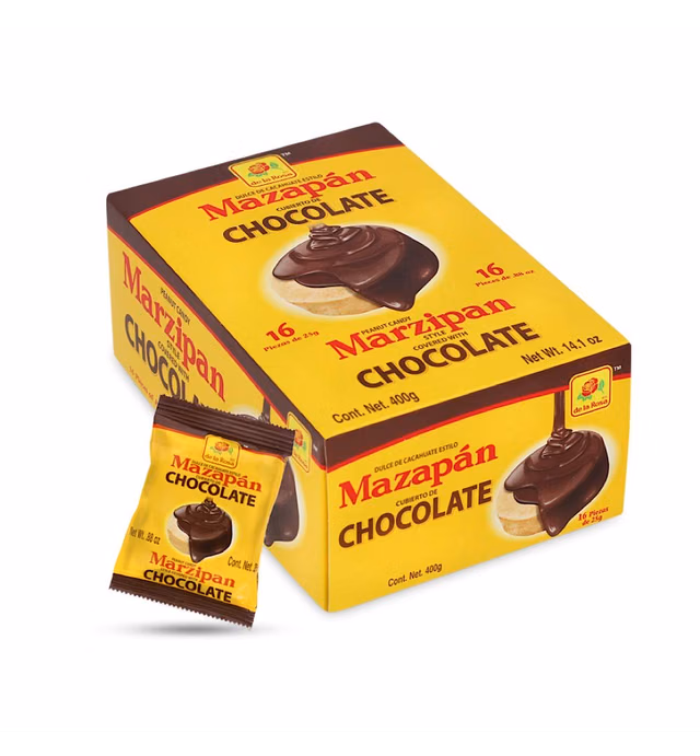 DE LA ROSA Mazapan Cubierto con Chocolate 16 Piezas 2 PACK | Peanut Candy Marzipan Style Chocolate Covered