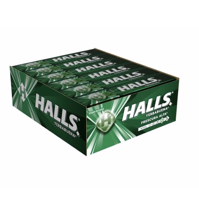 Mexican Halls Yerba Buena Spearmint Flavor (12 pack) Original Classic Edition version mexicana 12 individually Sealed Packs with 9 pieces hard candy dulce macizo