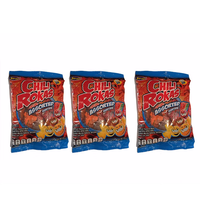 Chili Rokas Revolcadas (21 Pieces, 3 Pack), Assorted Mexican Candies, Sweet and Sour Hard Candy Pieces, Mexican Party Supplies, Chili-Covered Snacks, Individually Wrapped Candies