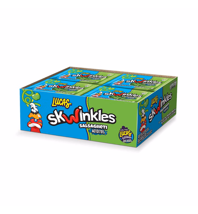 Lucas Salsagheti Green Apple Flavored Sour Candy Strips 0.85 oz - 12 Pieces Pack for Treats, Snack, Parties, Piñatas