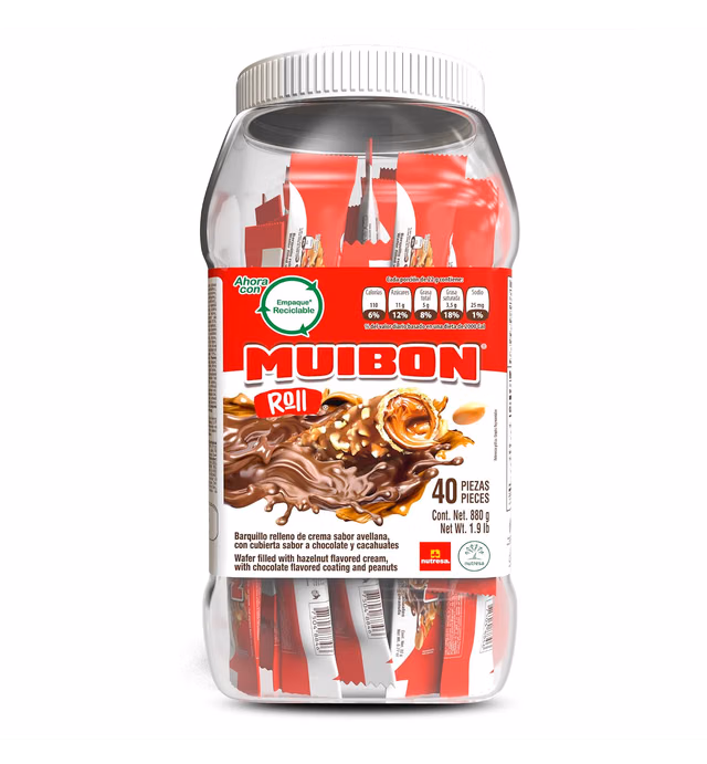 Muibon | Wafer filled with Hazelnut flavored cream with Chocolate flavored coating and Peanuts| 31 Ounce Jar (40 Inner Packs)