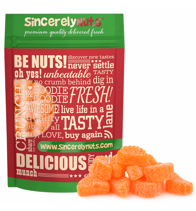 Sincerely Nuts - Gummi Orange Slices | 2 Lb. Bag | Delicious Sugar-Coated Snack with Real Orange Citrus Flavor | Gluten Free Gourmet Chewy Candy for Kids & Adults | Premium Fresh Packaging