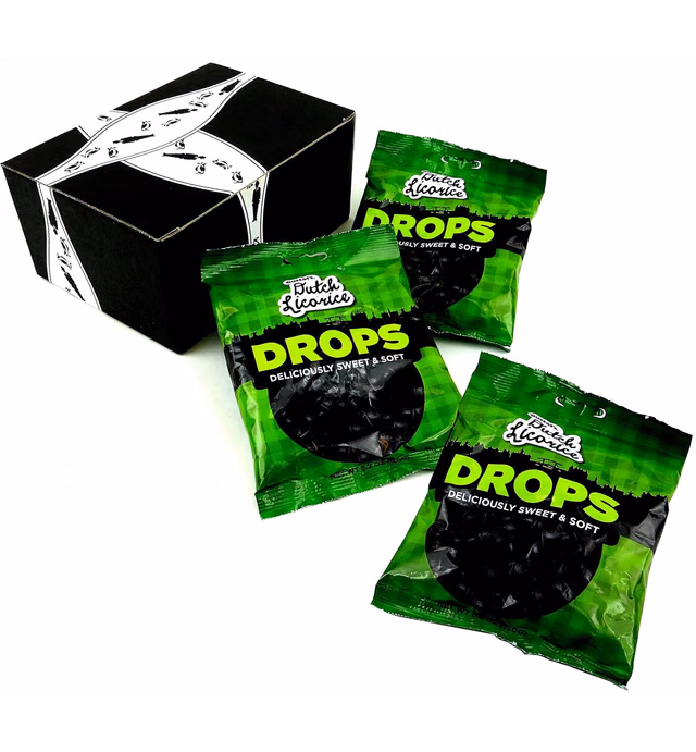 Gustaf's Black Licorice Drops, 5.2 oz Bags in a BlackTie Box (Pack of 3)