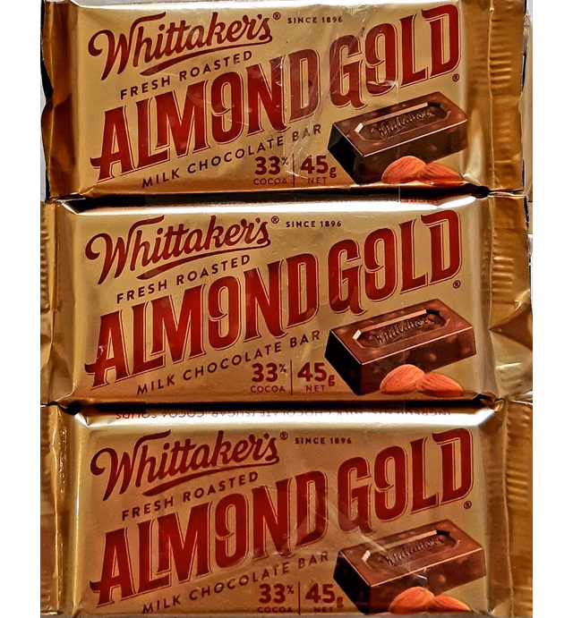 Whittaker's Almond Gold Dairy Milk Chocolate Slab, 3 Pack (50g/slab)