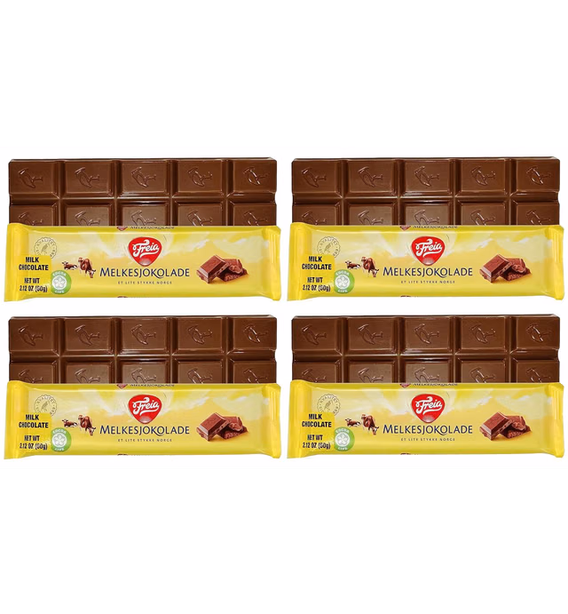 Freia Norwegian Melkesjokolade Milk Chocolate Bars - Rich, Delicious Norwegian Milk Chocolate Candy Bars - Individually Wrapped European Gourmet Chocolate Snacks - Perfect For Gifting - Made in Norway - 60g, 4-Pack