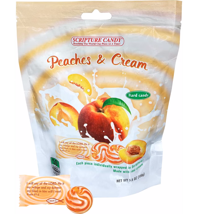 Scripture Candy, Peaches & Cream Hard Candy 5.5oz Bag, 25 Pieces