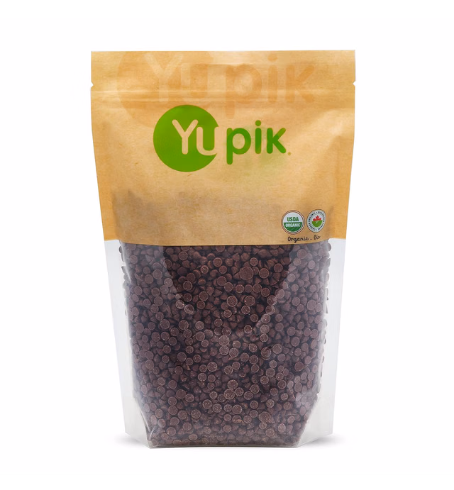 Yupik Organic 70% Pure Dark Chocolate Chips - No Sugar Added - 4000 Ct, 2.2 lbs, Pure Chocolate, Vegan, GMO-Free, Vegetarian, Gluten-Free, Lactose Free, Brown