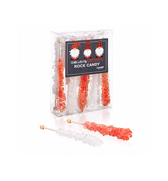 Christmas Rock Candy Crystal Sticks - Chillin with My Gnomies - 10 Indiv. Wrapped - Red & White