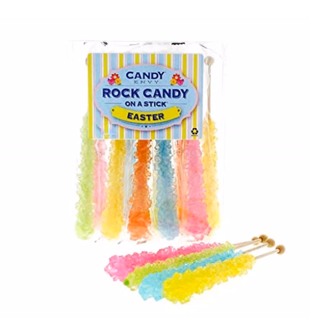 Easter Rock Candy Crystal Sticks - 10 Indiv. Wrapped - Pastel Colors