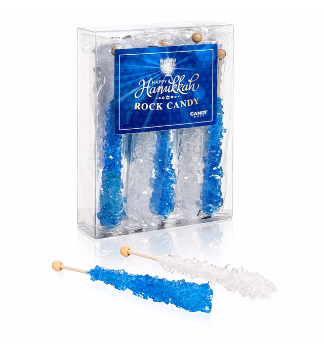 Hannukah Rock Candy Crystal Sticks - Kosher Certified - 10 Indiv. Wrapped - Blue & White