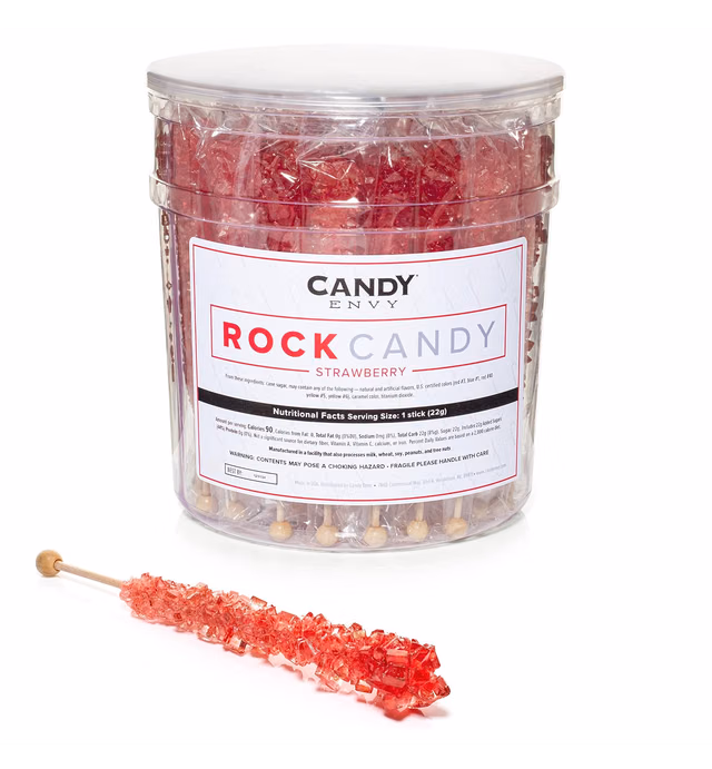 Red Rock Candy Crystal Sticks - Strawberry Flavored - 36 Indiv. Wrapped