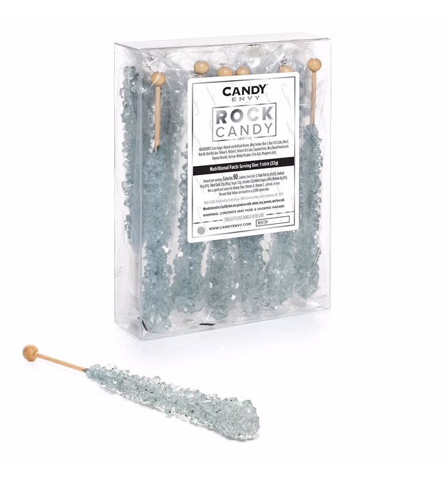 Silver Rock Candy Crystal Sticks - Original Sugar Flavored - 12 Indiv. Wrapped