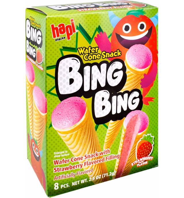 Hapi Bing Bing Cone Snack with Strawberry Flavored Filling, 2.51 Ounce