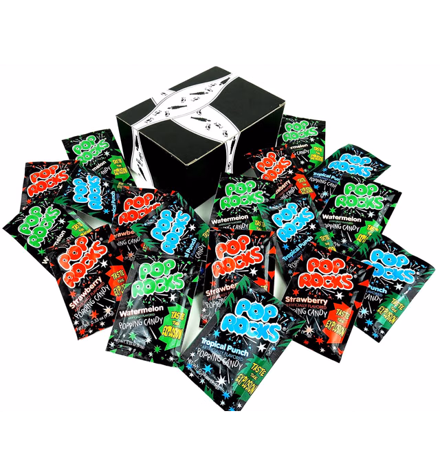 POP ROCKS Popping Candy 3-Flavor Variety: Six 0.33 oz Packets Each of Strawberry, Watermelon, and Tropical Punch in a BlackTie Box (18 Items Total)