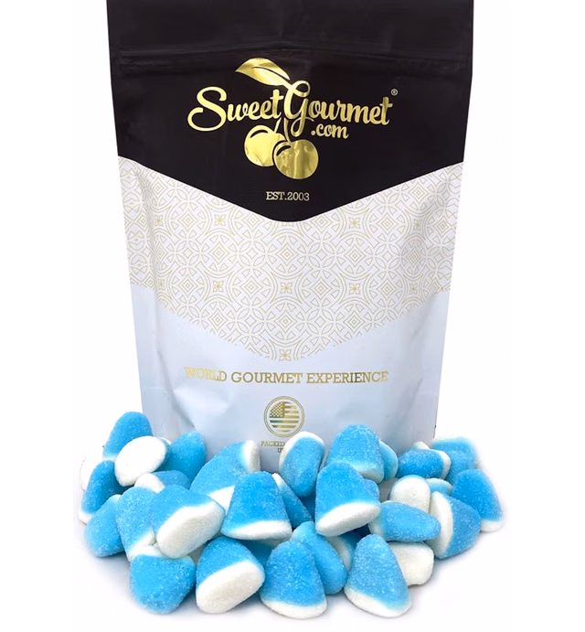 SweetGourmet Blue Raspberry Gummi Drops | Sugar Coated Gummy Puffs Candy | 1 Pound