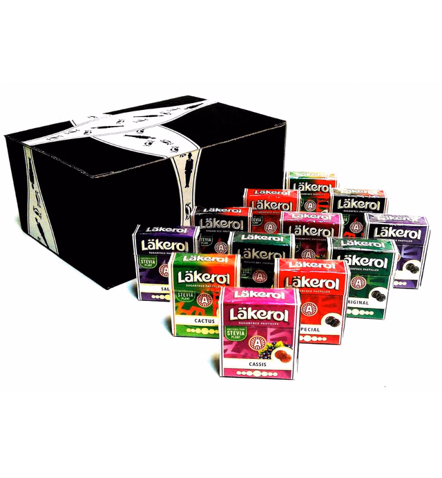 Läkerol Sugarfree Pastilles 5-Flavor Variety: Two 0.8 oz Packages Each in a BlackTie Box (10 Items Total)