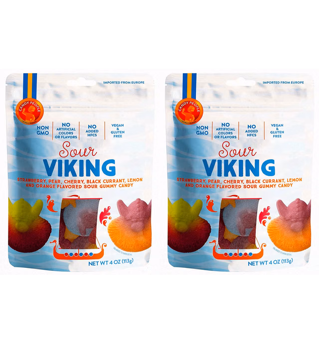 Candy People Sour Viking Swedish Candy Gummy Sour Candy Non-GMO Vegan Fruit Flavored Sour Gummies (2 Pack)