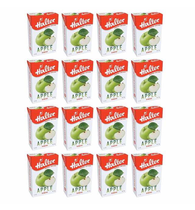Halter Sugar Free Apple Bonbons Hard Candy Drops, 16 Boxes Per Package, 1.41-Ounce Packs