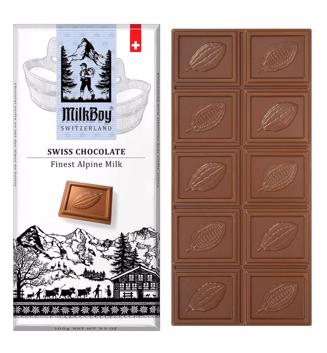 Milkboy Swiss Chocolate Bars - Premium Swiss Alpine Milk Chocolate Bars - Smooth Milk Chocolate - European Chocolates - Sustainably Farmed Cocoa - Milk chocolate gift - Gluten Free - 3.5 oz - 5 Pack