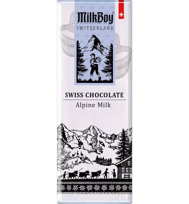 Milkboy Swiss Chocolates - Premium Swiss Alpine Milk Chocolate Extra Creamy Milk Chocolate Snack Bar Size 1.4 oz - GMO Free (10 Pack)