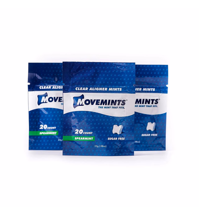 Movemints Clear Aligner Mints - Patented Aligner Seating Mints - Edible Alternative to Aligner Chewies - Xylitol Mints for Dry Mouth - Spearmint Flavor (3 Pack)
