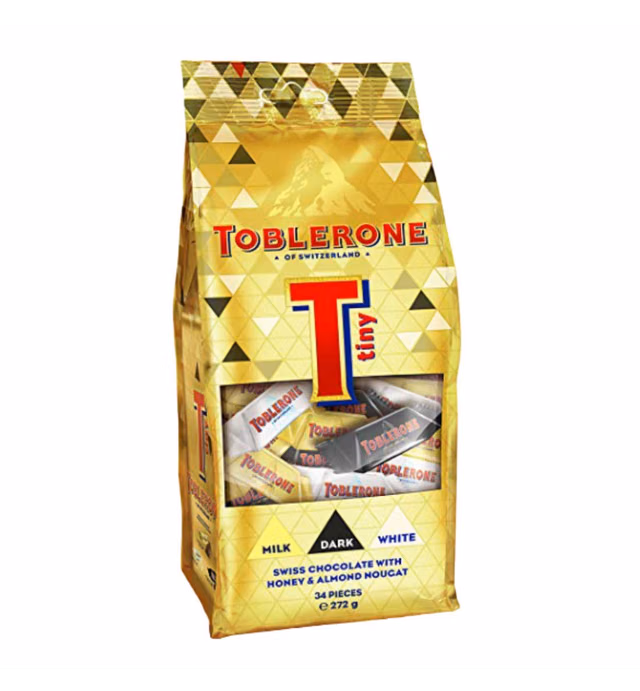 Toblerone Tiny Mix Assortment (Milk-Dark- White) 34 Pieces, Swiss Chocolate with Honey & Almond Nougat, 272g