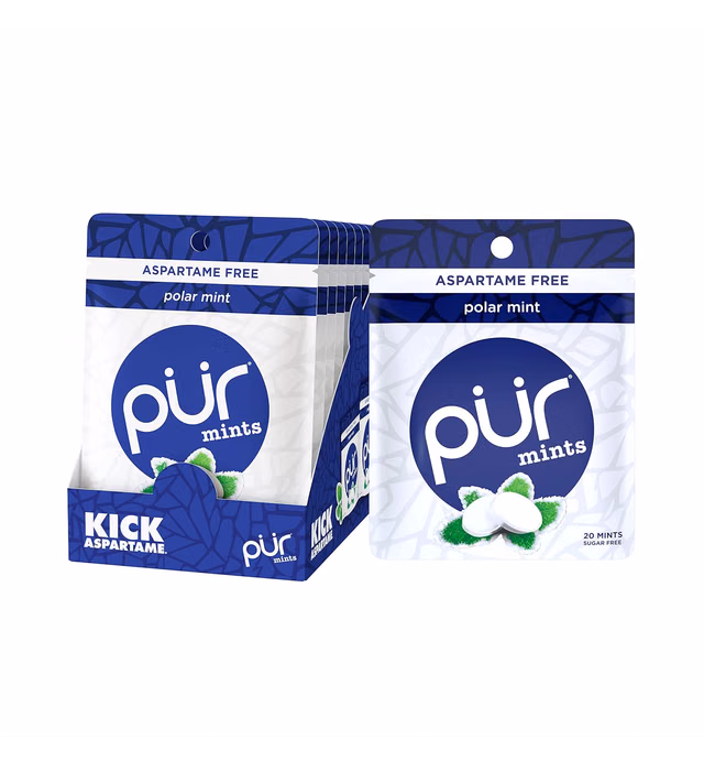 PUR Mints | Aspartame Free Mints | 100% Xylitol | Sugar Free, Vegan, Gluten Free & Keto Friendly | Natural Polar Mint Flavored Mints, 20 Pieces (Pack of 12)