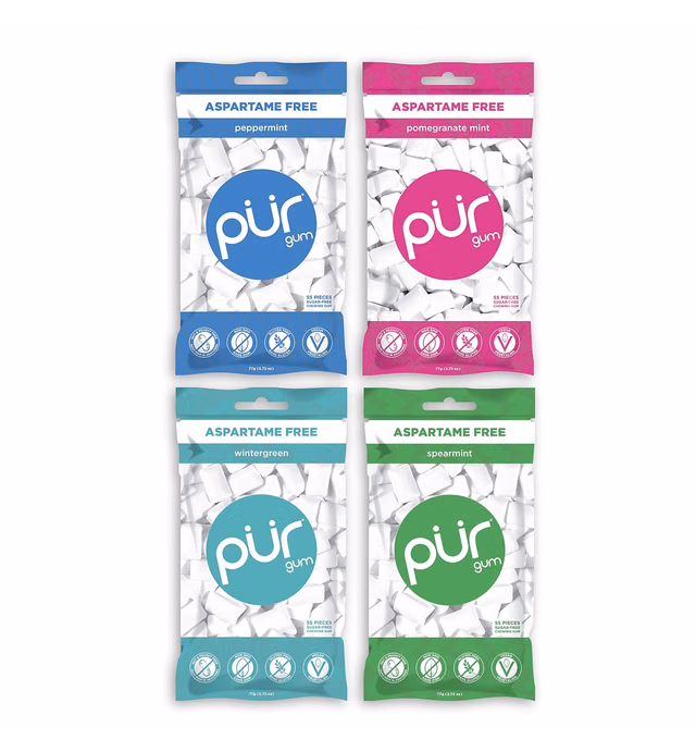 Pur Gum Variety Pack - Peppermint, Pomegranate Mint, Spearmint and Wintergreen - 55 Pieces each