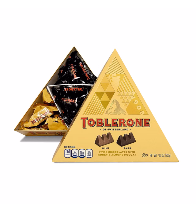 Toblerone Tiny Swiss Chocolate Gift Set, Dark Chocolate, Milk Chocolate Candy Bars with Honey & Almond Nougat, 7.05 oz (25 Pieces)