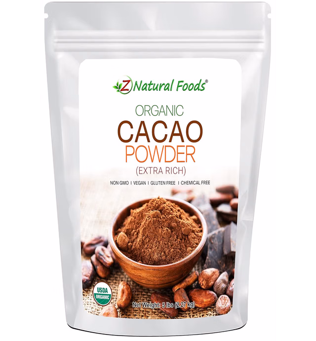 Premium Organic Cacao Powder - 5 lb - Extra Rich - The Essence of Dark Chocolate - Product of Switzerland - 100% Pure Cold-Pressed, Vegan, Non GMO, Gluten Free, Kosher