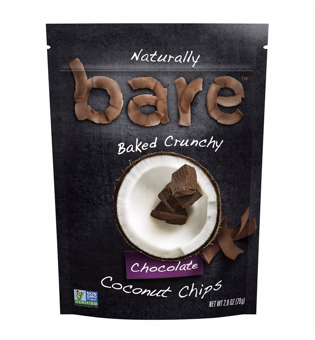 bare Baked Crunchy Coconut Chips, Chocolate, 2.8oz Shareable Bag