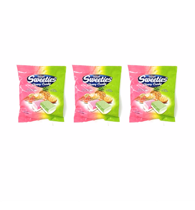 Bonart Sweeties Chewy Candy Watermelon Tropical Fruit & Melon Pineapple (3 Pack, Total of 21oz)