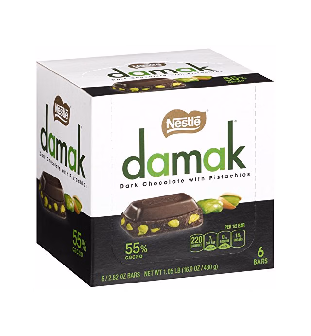 NESTLE Damak Dark Chocolate with Pistachios, 2.82 Ounce (6 Bars)
