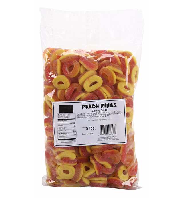 Dr. Snack Gummy Candy, Peach Rings, 5 Pound