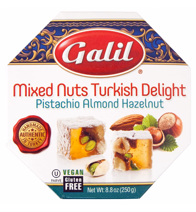 Galil Turkish Delight Mixed Nuts - Pistachio, Almond & Hazelnut Turkish Candy 8.8-Ounce Box, Certified Kosher, Halal, Gluten-Free, Vegan