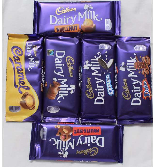 Cadbury Dairy Milk Most Popular Chocolate Bars From England- Whole nut, Caramel, Fruit & Nut, Oreo, Plain, Daim,110 grams