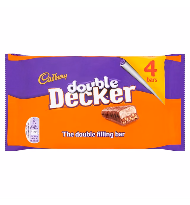Original Cadbury Double Decker Chocolate Bar Pack Imported From The UK England The Best Of British Candy Smooth Chewy Nougat Top & A Crispy Cereal Bottom All Smothered In Delicious Chocolate
