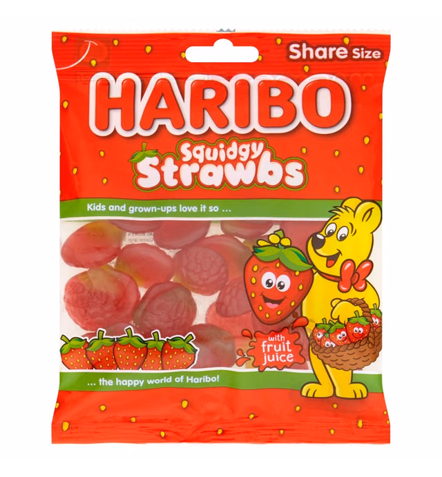 Original Haribo Squidgy Strawbs Sweets Gummy Candy Imported From The UK England The Very Best Of British Haribo Gummy Candy Strawberry Flavour Soft Jelly Pieces Haribo Strawbs 140g