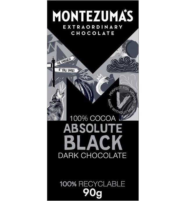 Montezuma Dark Chocolate Absolute Black 100% Cocoa 90g (Pack of 3)