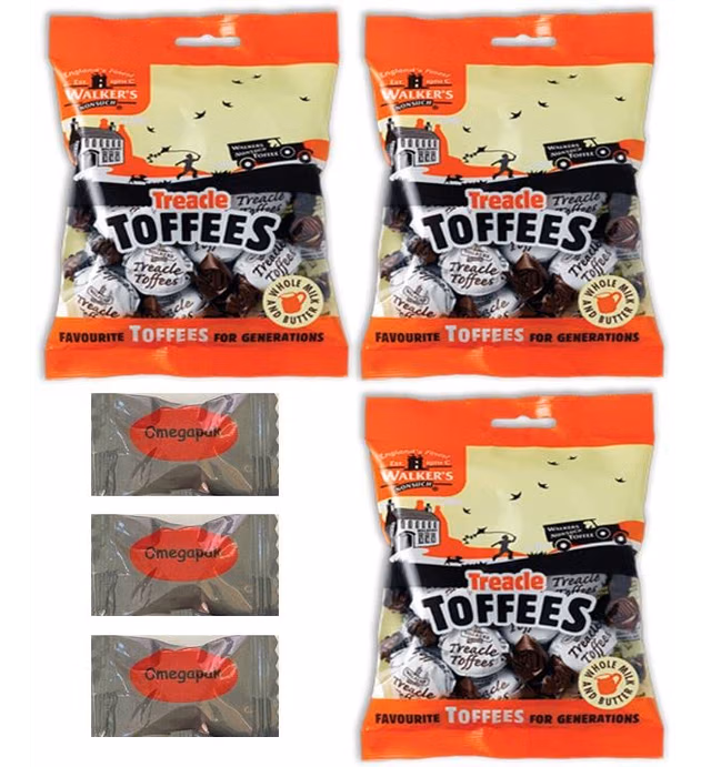 Walkers Walker's Nonsuch British Toffees Candy with Omegapak Starlight Mints, Individually Wrapped Imported Candy Bundles of 3 Bags, 150g / 5.29 Ounces Each (Treacle Toffee)